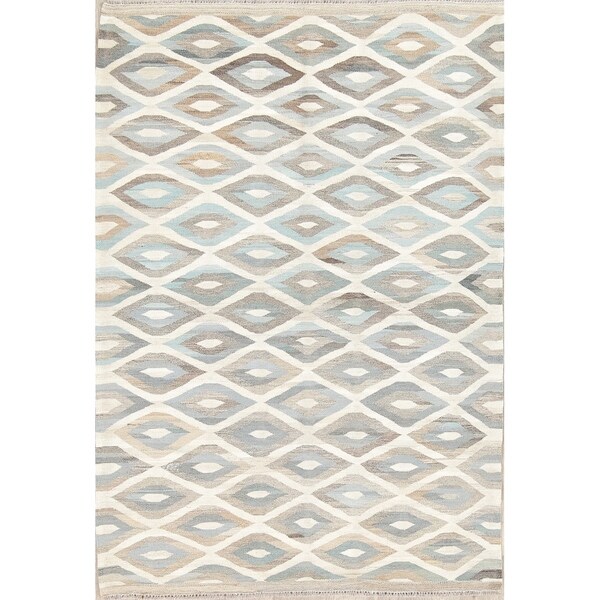 Kilim Geometric Hand-Woven Wool Turkish Oriental Area Rug - 6'0" x 4'1"