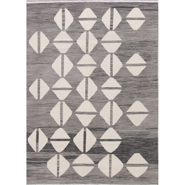 Kilim Geometric Contemporary Hand-Woven Wool Turkish Oriental Area Rug - 8'0" x 5'9"