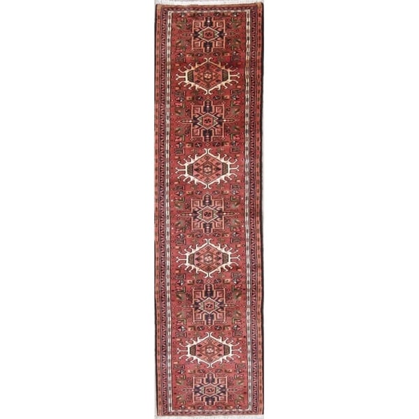 Gharajeh Geometric Handmade Wool Persian Oriental Rug - 9'6" x 2'6" Runner