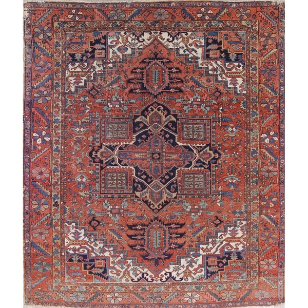 Antique Heriz Serapi Geometric Handmade Wool Persian Oriental Area Rug - 12'10" x 10'6"