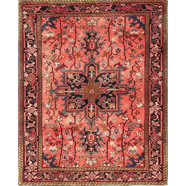 Heriz Geometric Hand-Knotted Wool Persian Oriental Area Rug - 4'7" x 3'8"