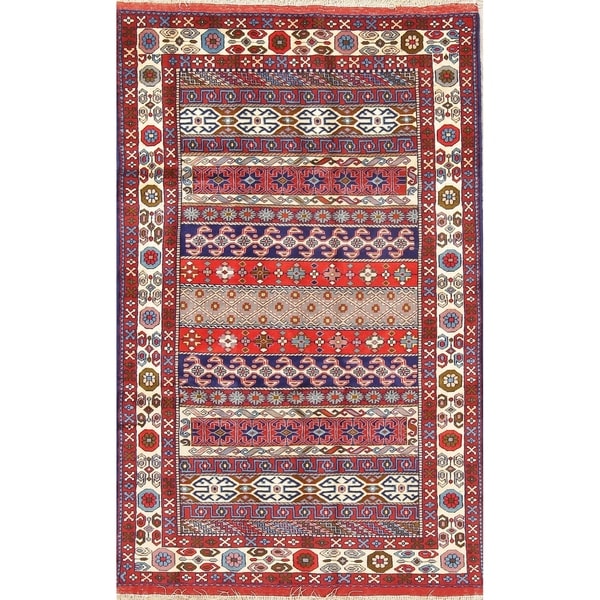 Bokhara All-Over Geometric Hand-Knotted Wool & Silk Pakistani Area Rug - 6'0" x 3'8"