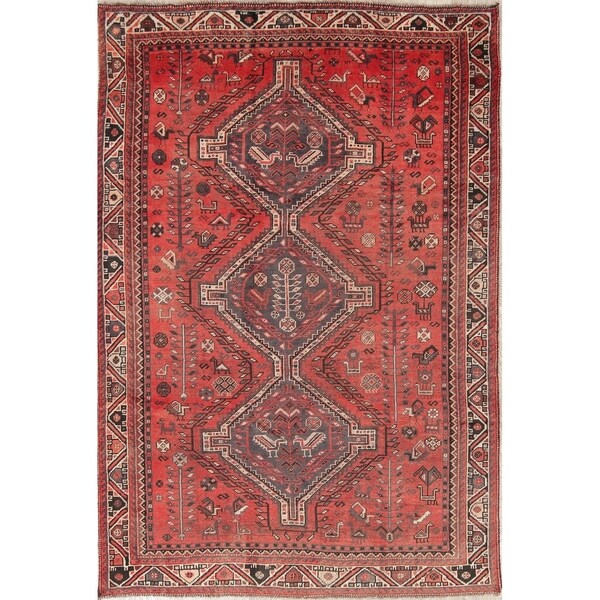 Antique Shiraz Tribal Geometric Hand-Knotted Wool Persian Area Rug - 8'3" x 5'8"