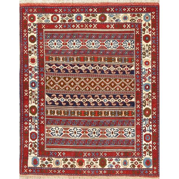 slide 1 of 18, Bokhara Geometric Hand-Knotted Wool & Silk Pakistani Oriental Area Rug - 5'3" x 4'3"
