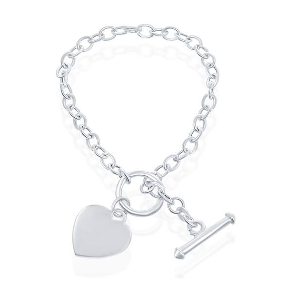 slide 1 of 1, La Preciosa Sterling Silver Italian 7.5" Engravable Heart Charm Toggle Bracelet
