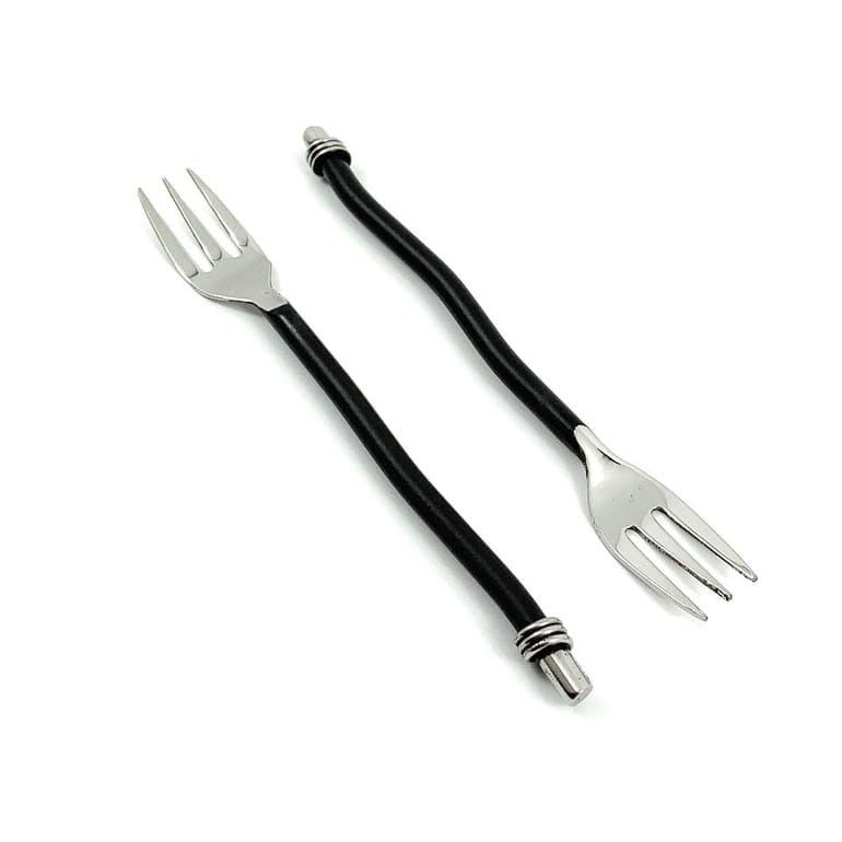 Vibhsa Artisan Salad Forks Set of 6 Twisted Black Handle Silver Finish