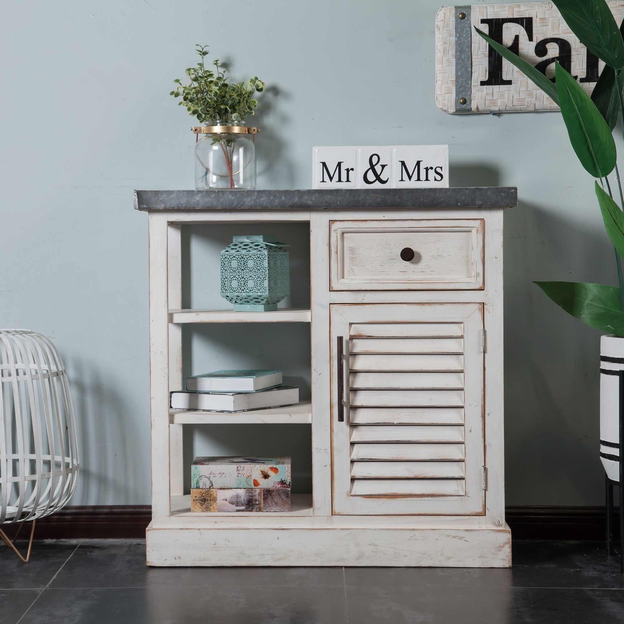 Shop Shabby Chic Storage Cabinet With Galvanized Top On Sale