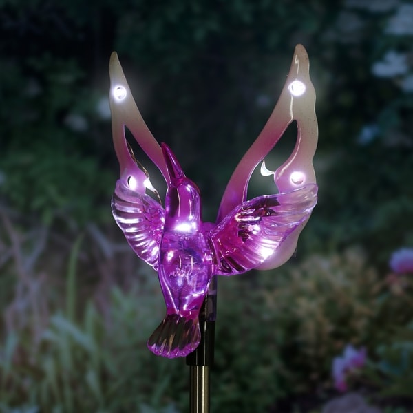 Shop Solar Hummingbird with 12 LED Garden Stake Purple - Free Shipping