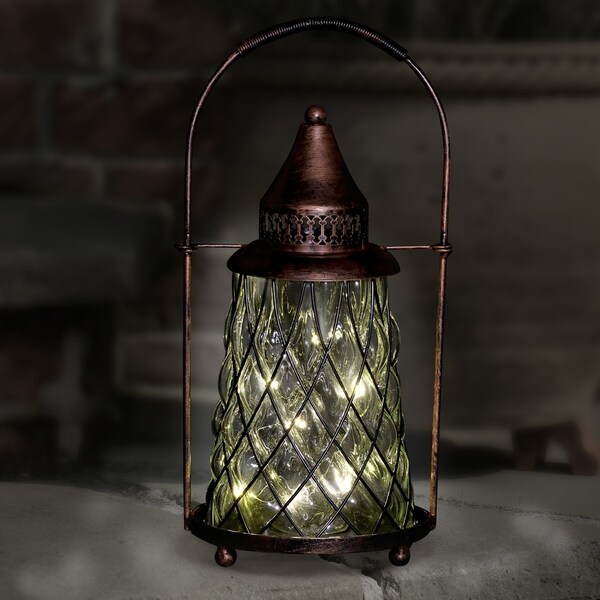 Shop Solar Vintage Metal and Glass Accent Lantern w 12 ...