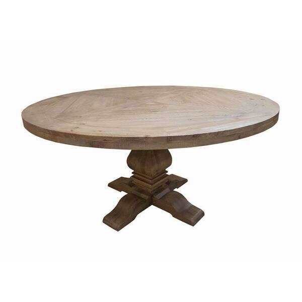 Rhea Clic Round Rustic Smoke Wood Dining Table