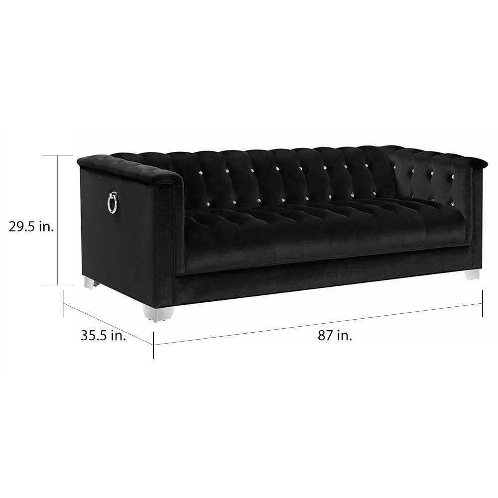 Gracewood Hollow Isovic Black Velvet Rhinestone Tufted Sofa