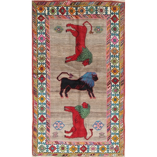 Gabbeh Animal Pictorial Hand-Knotted Wool Persian Oriental Area Rug - 6'5" x 3'9"