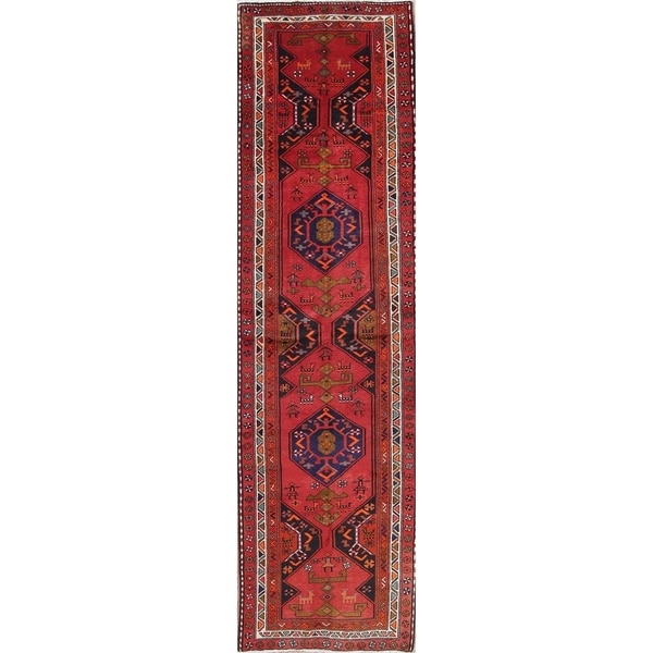 Goravan Geometric Hand-Knotted Wool Persian Oriental Rug - 13'1" x 3'7" Runner