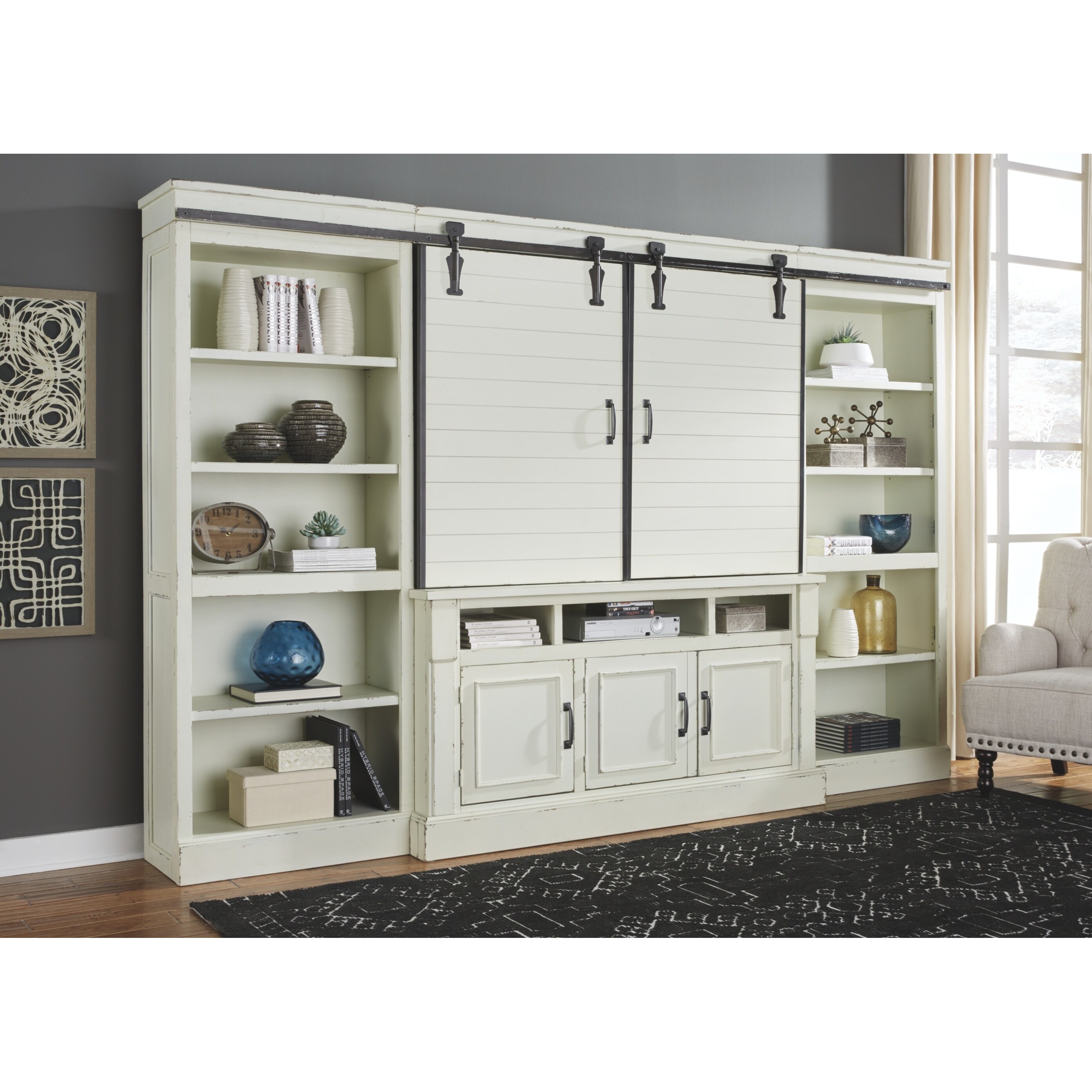 Blinton Farmhouse 4 Piece Entertainment Center With Shiplap Barn Sliding Doors Blinton Farmhouse 4 Piece Entertainment Center With Shiplap Barn Sliding Doors