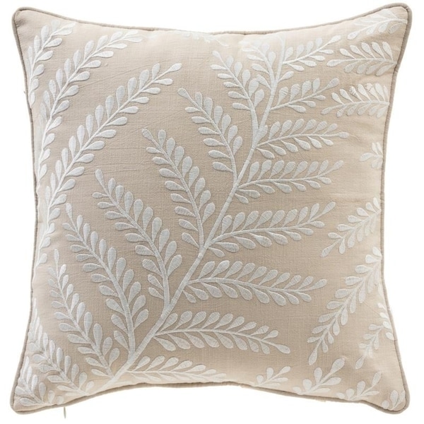 Elegant Leaf 17" Embroidery Cotton Throw Pillow
