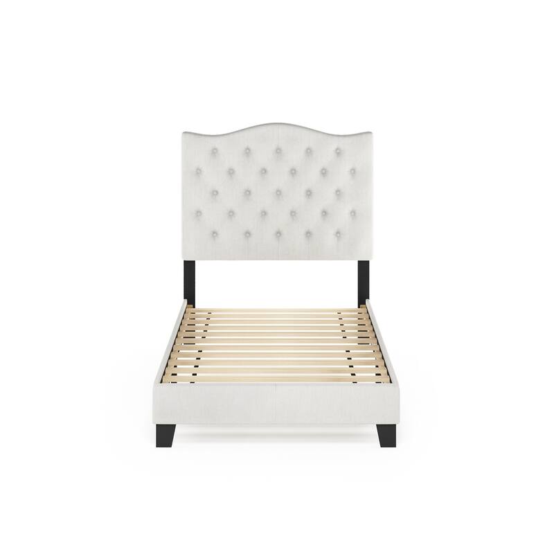 Furinno Lille Button Tufted Bed Frame, Linen