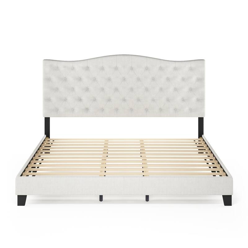 Furinno Lille Button Tufted Bed Frame, Linen