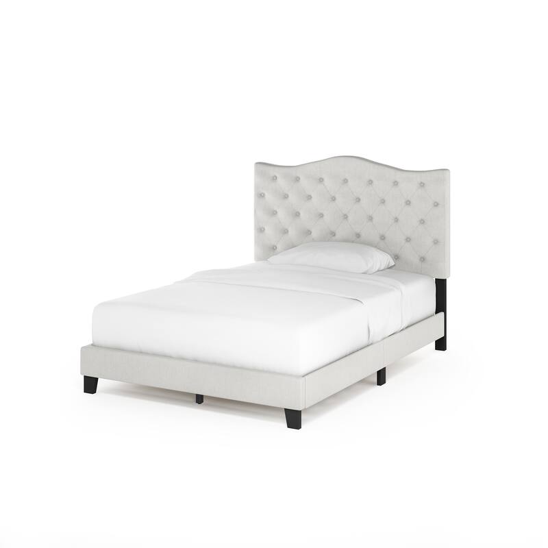 Furinno Lille Button Tufted Bed Frame, Linen