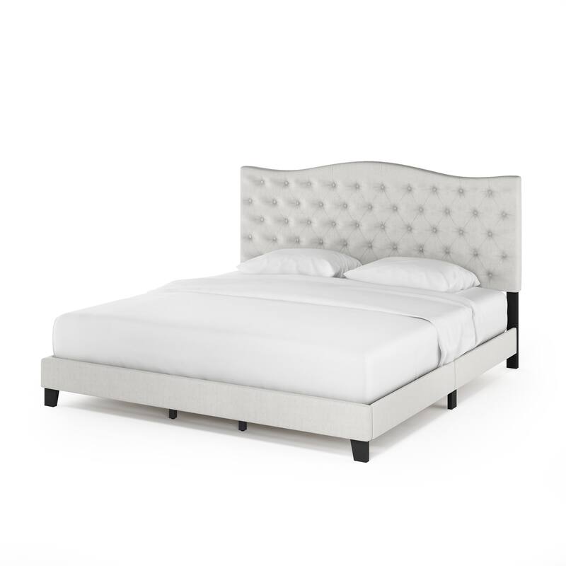 Furinno Lille Button Tufted Bed Frame, Linen