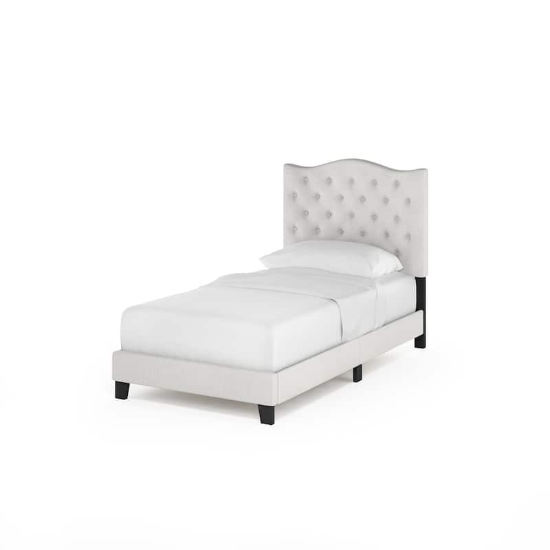 Furinno Lille Button Tufted Bed Frame, Linen