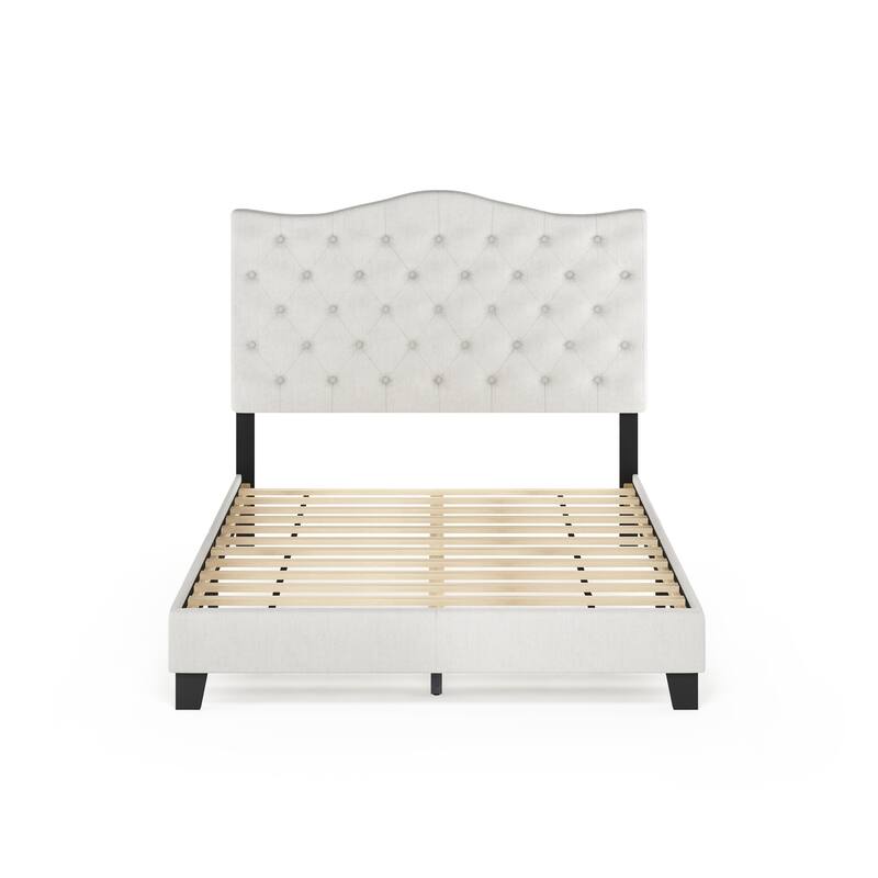 Furinno Lille Button Tufted Bed Frame, Linen