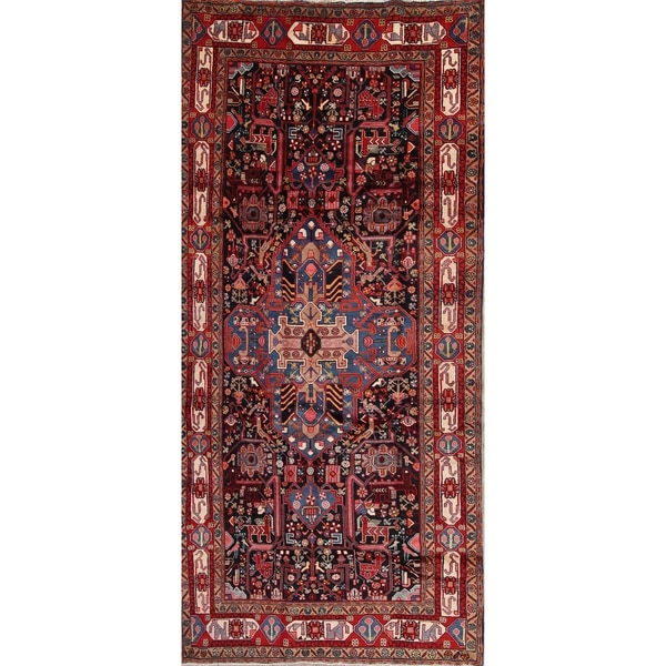 Nahavand Tribal Geometric Hand-Knotted Wool Persian Oriental Rug - 10'4" x 4'10" Runner