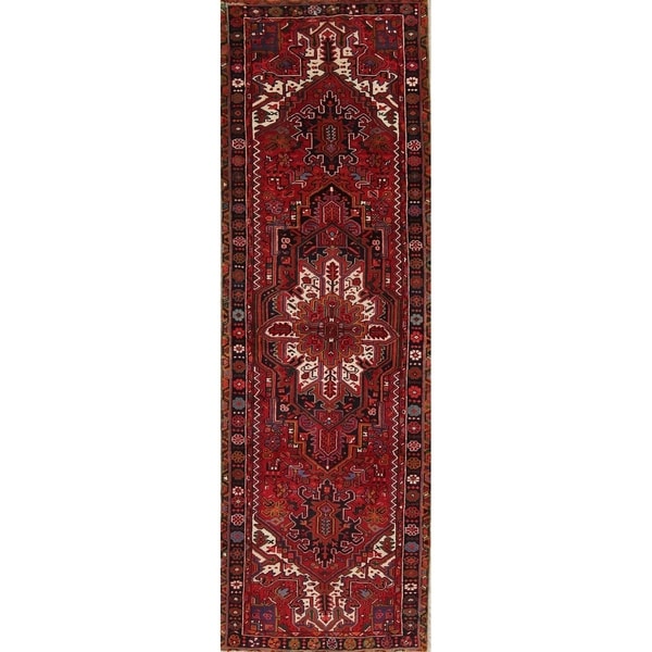 Heriz Geometric Hand-Knotted Wool Persian Oriental Rug - 10'8" x 3'3" Runner