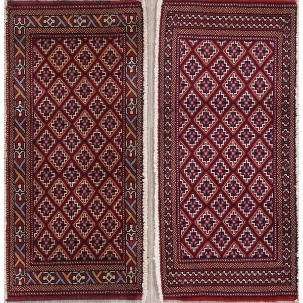 Set of 2 Bokhara Geometric Hand-Knotted Wool Persian Oriental Area Rug - 1'6" x 3'4"