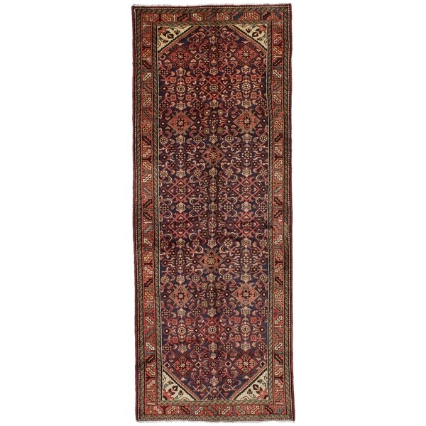 eCarpetGallery Hand-knotted Hosseinabad Copper, Navy Wool Rug - 4'0 x 10'8