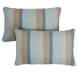 Blue Taupe Stripe IndoorOutdoor Indoor Outdoor Patio Lumbar Pillow