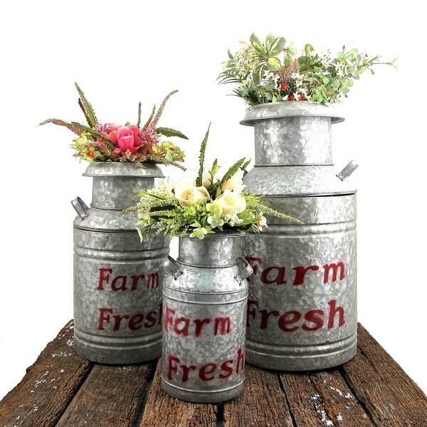 Set of 3 Old Style Galvanized Milk Jug Planters