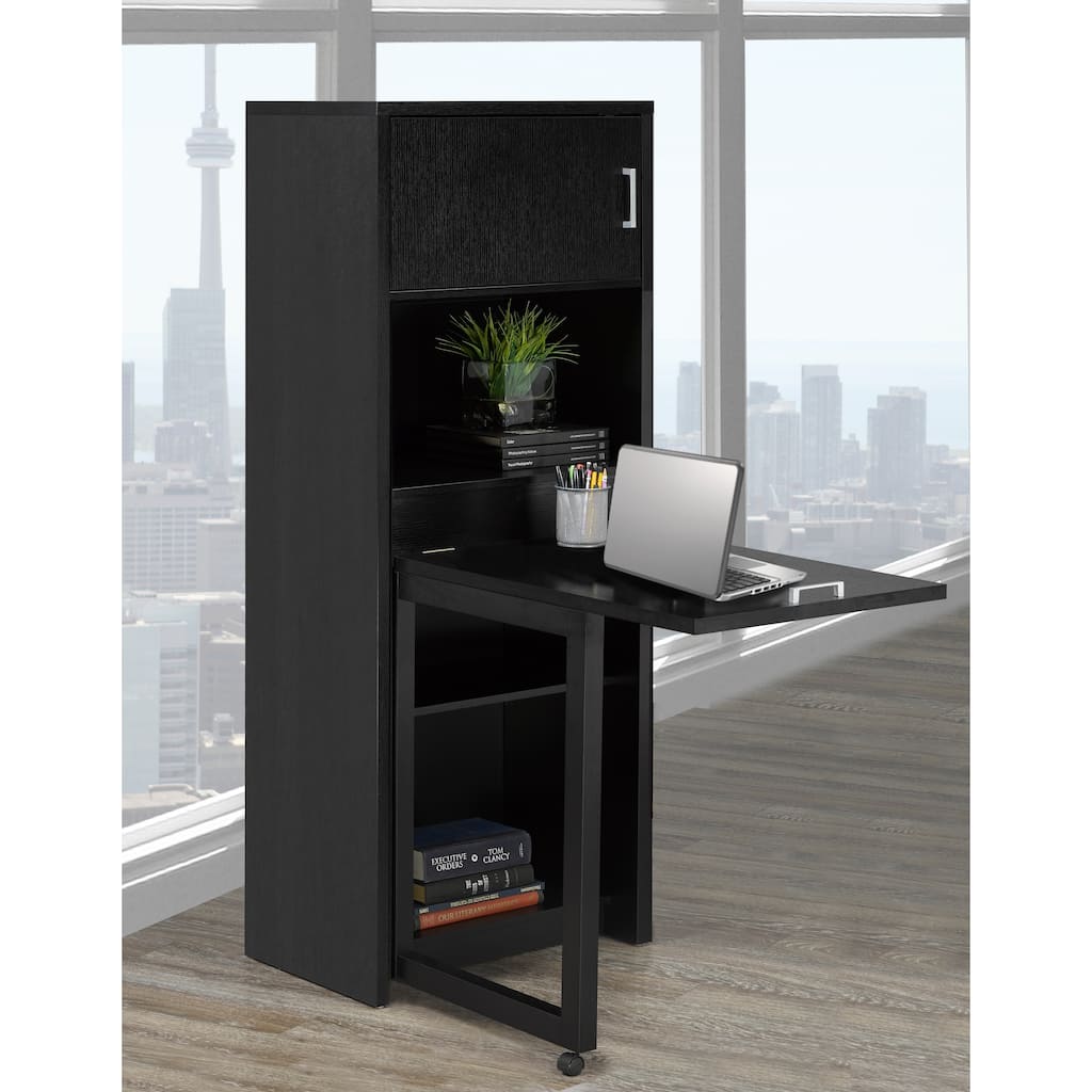 Multi-Tier Bookcase with Fold Down Desk, Black