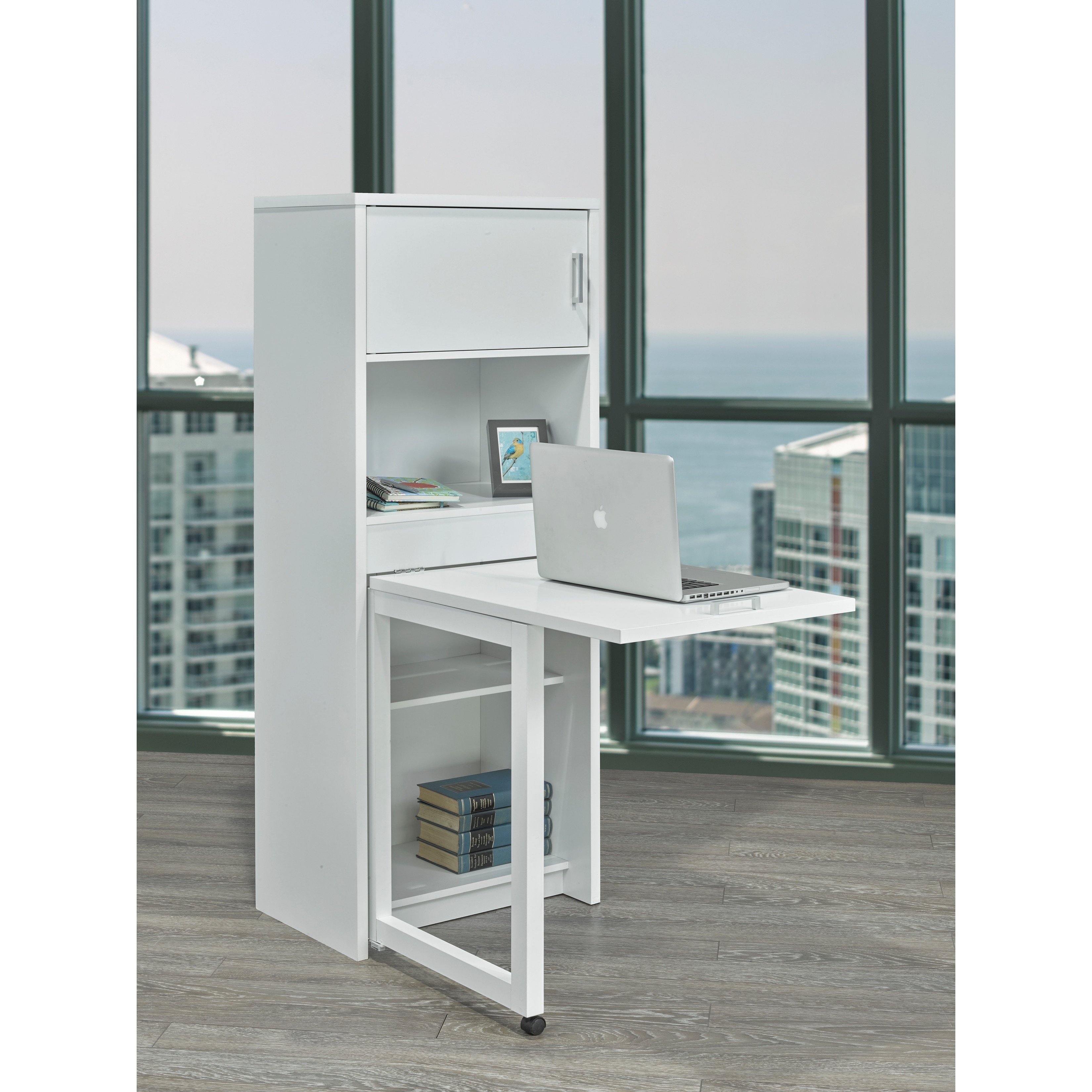 Shop Multi Tier Bookcase With Fold Down Desk White Free