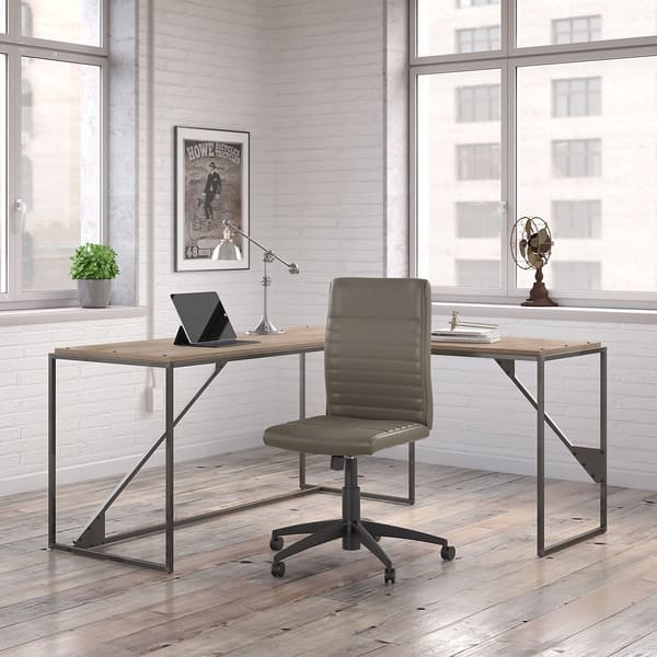 Shop Bush Furniture Refinery L Shaped Desk With Ribbed Leather