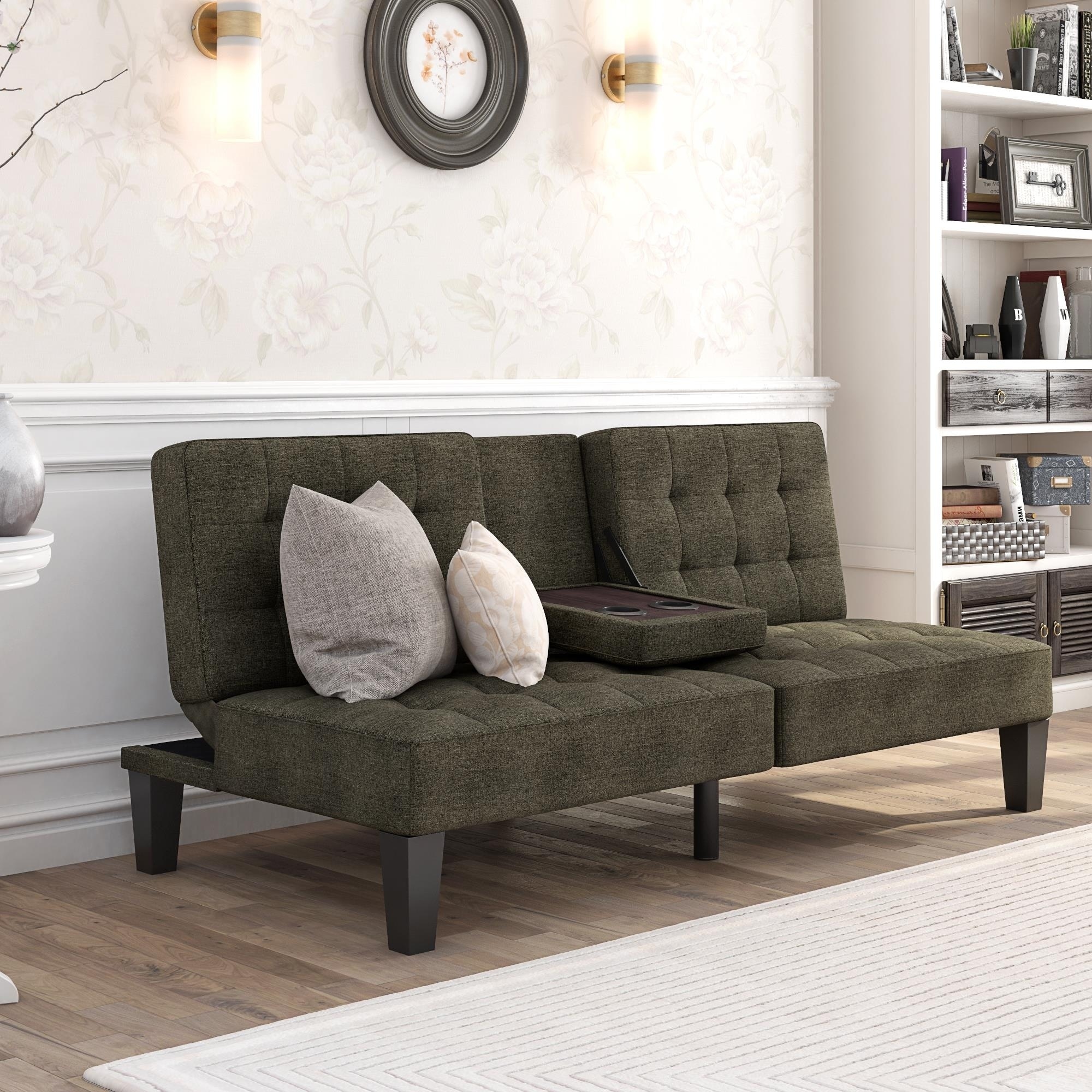 Shop Avenue Greene Julian Convertible Linen Futon With Cup Holder