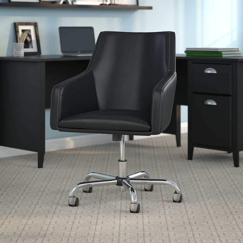 Bush Business Furniture London Mid Back Leather Box Chair in Black - 24.41"L x 24.80"W x 34.45"H