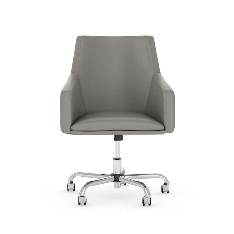 Bush Business Furniture London Mid Back Leather Box Chair in Black - 24.41"L x 24.80"W x 34.45"H