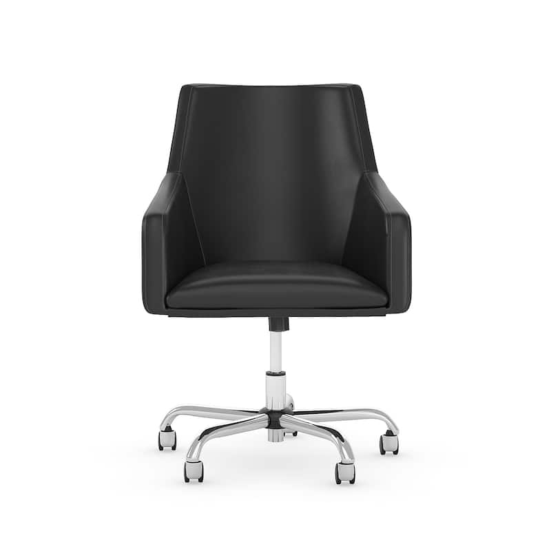 Bush Business Furniture London Mid Back Leather Box Chair in Black - 24.41"L x 24.80"W x 34.45"H