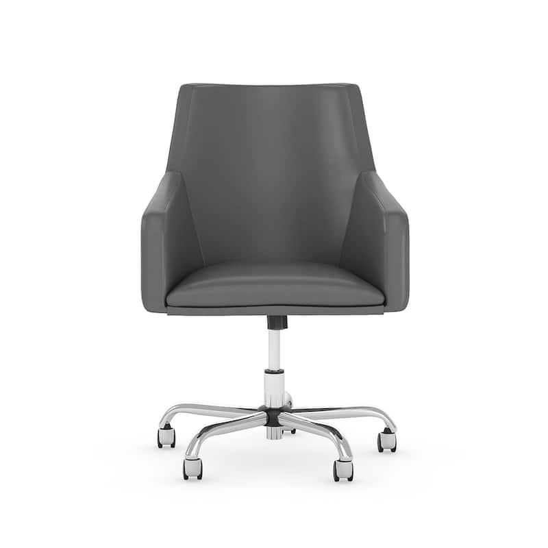 Bush Business Furniture London Mid Back Leather Box Chair in Black - 24.41"L x 24.80"W x 34.45"H