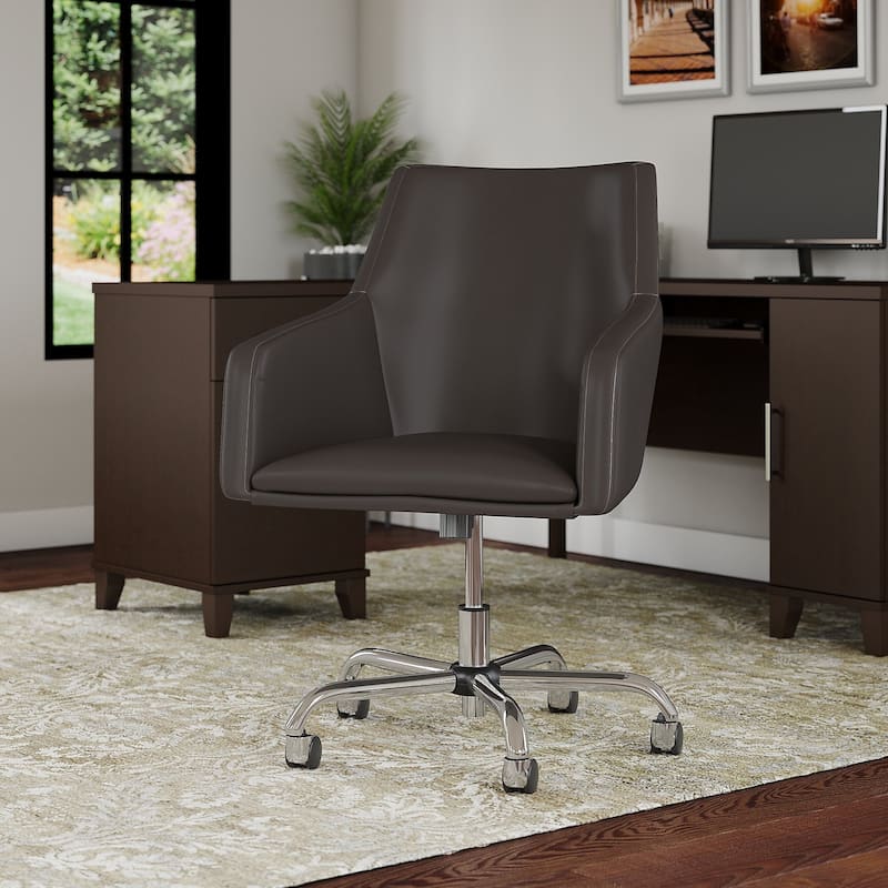 Bush Business Furniture London Mid Back Leather Box Chair in Black - 24.41"L x 24.80"W x 34.45"H
