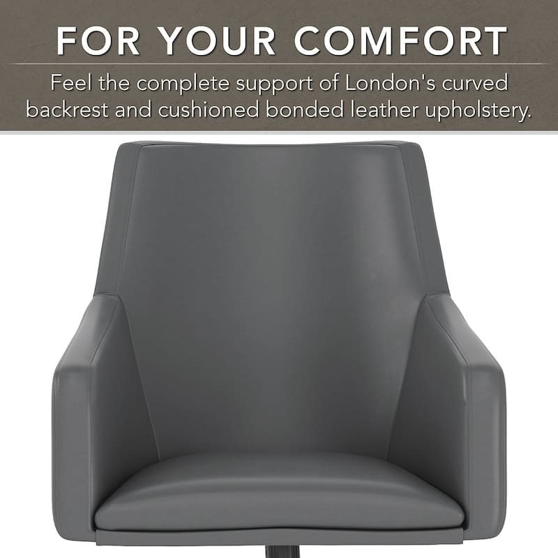 Bush Business Furniture London Mid Back Leather Box Chair in Black - 24.41"L x 24.80"W x 34.45"H