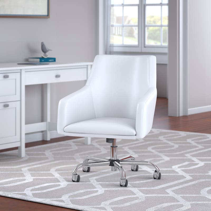 Bush Business Furniture London Mid Back Leather Box Chair in Black - 24.41"L x 24.80"W x 34.45"H - White