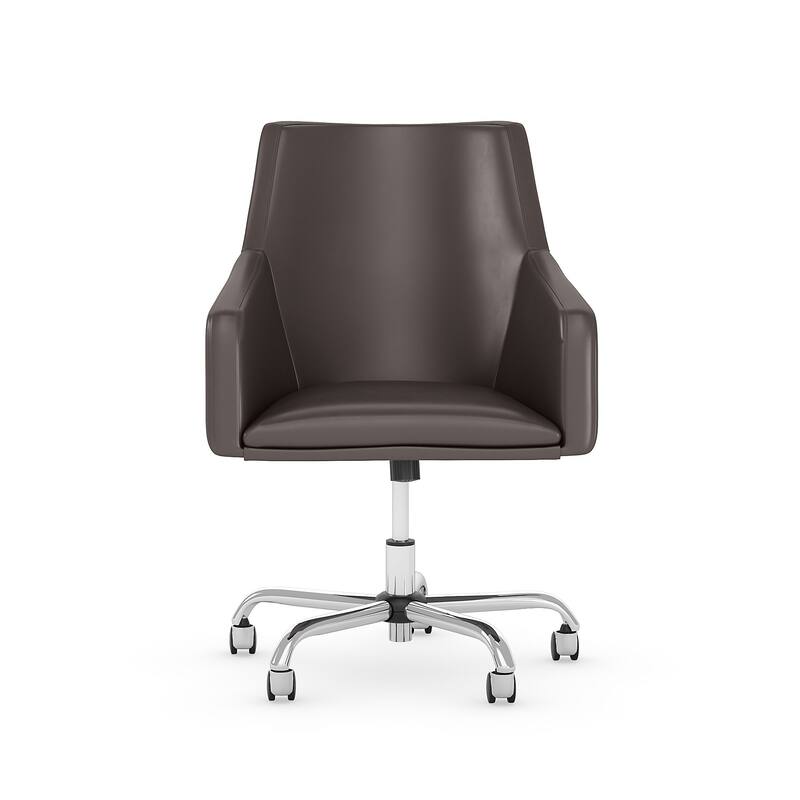 Bush Business Furniture London Mid Back Leather Box Chair in Black - 24.41"L x 24.80"W x 34.45"H