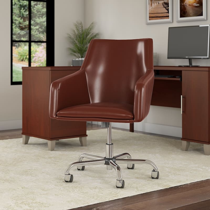 Bush Business Furniture London Mid Back Leather Box Chair in Black - 24.41"L x 24.80"W x 34.45"H