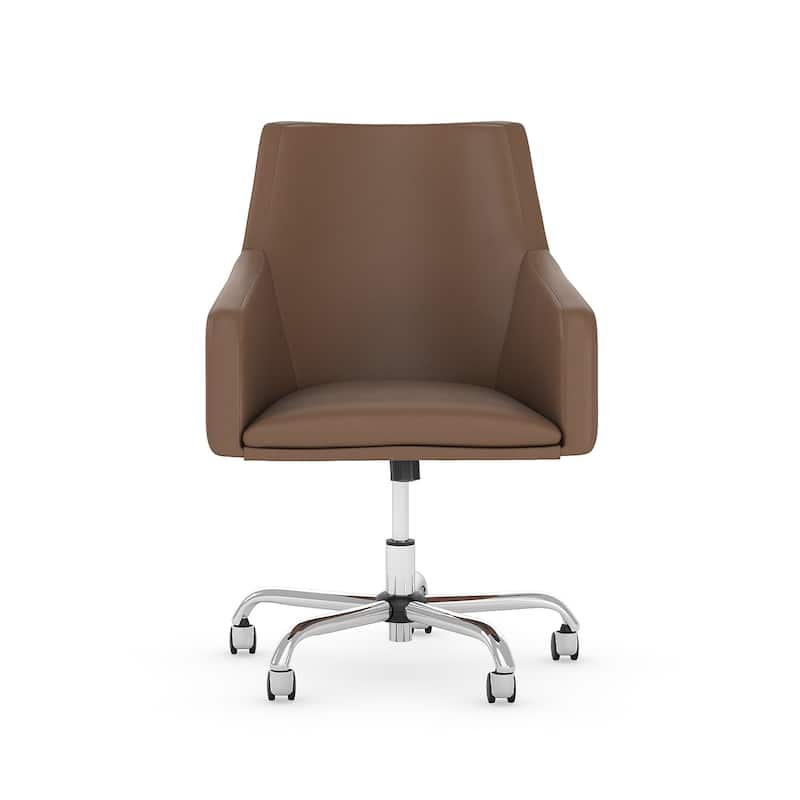 Bush Business Furniture London Mid Back Leather Box Chair in Black - 24.41"L x 24.80"W x 34.45"H