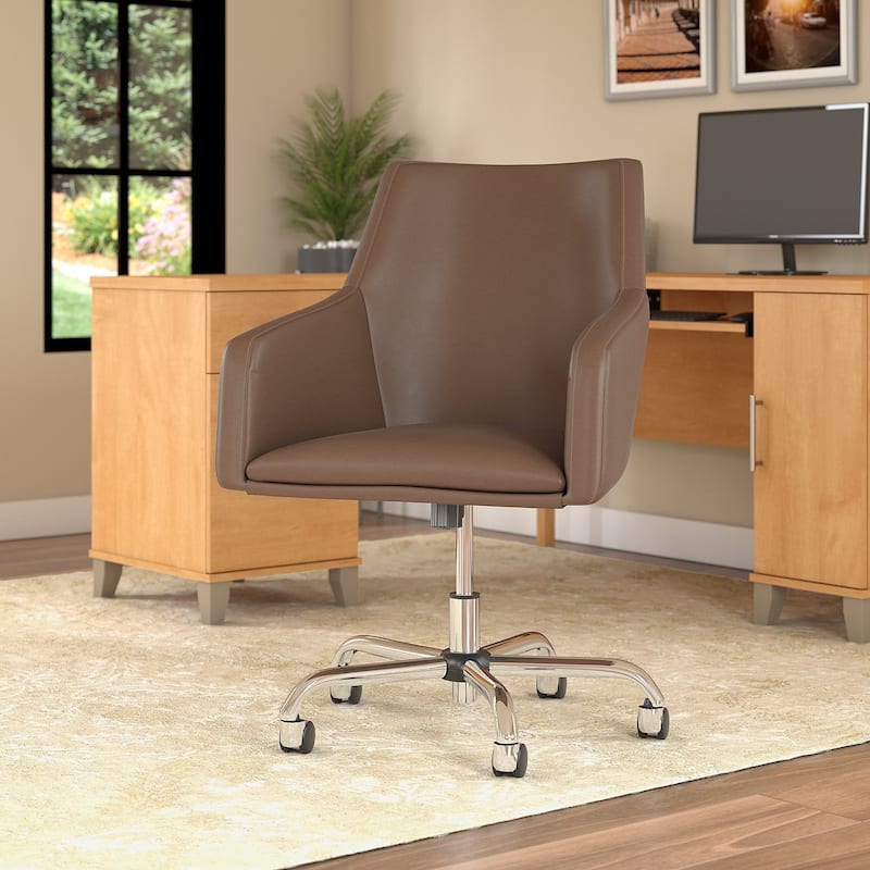 Bush Business Furniture London Mid Back Leather Box Chair in Black - 24.41"L x 24.80"W x 34.45"H