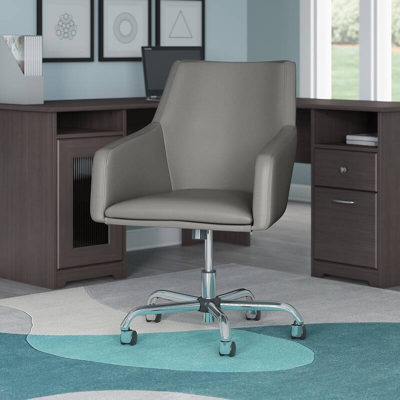 Bush Business Furniture London Mid Back Leather Box Chair in Black - 24.41"L x 24.80"W x 34.45"H