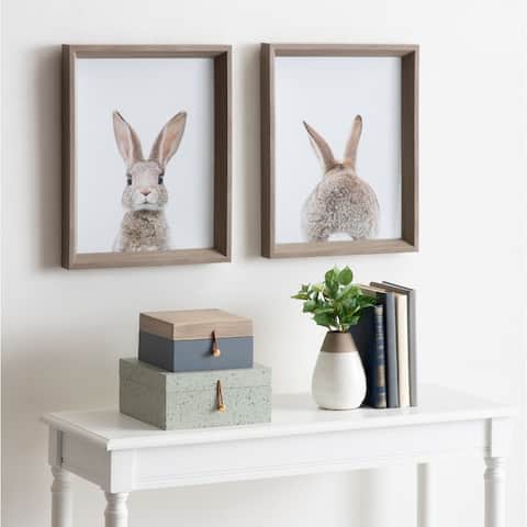Kate and Laurel Calter Bunny Framed Print Art Set by Amy Peterson - Gray