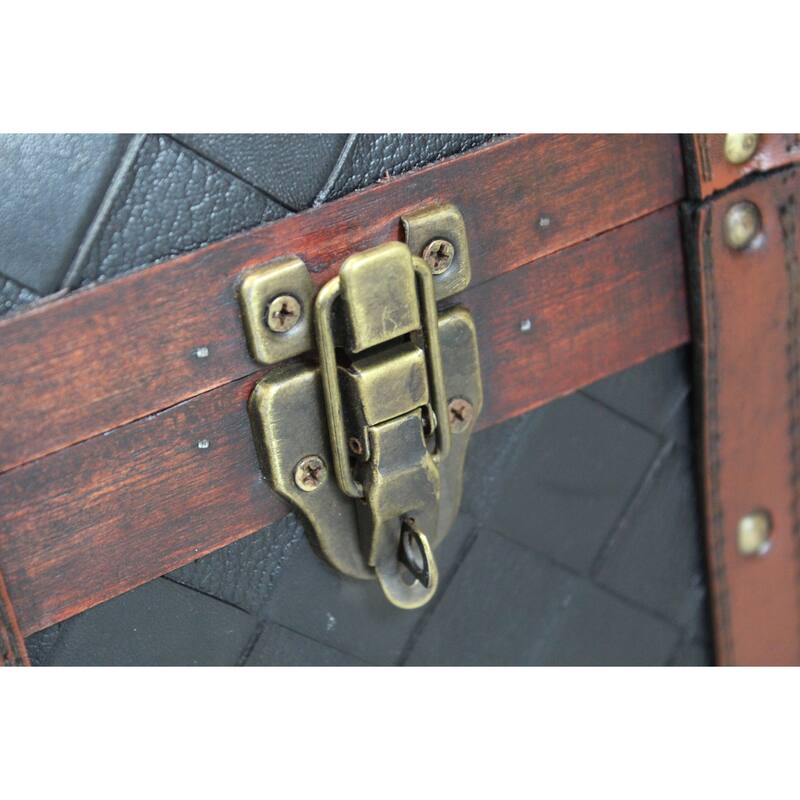 Wooden Leather Round Top Treasure Chest - Brown
