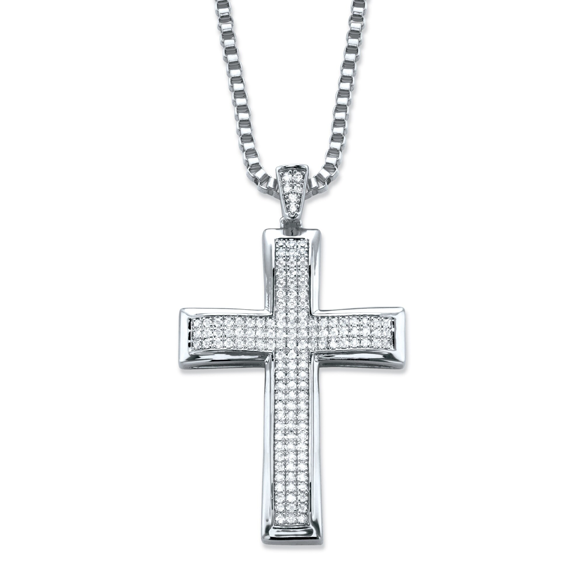 Women Men Crystal Cross Heart Pendant Necklace Chain Gift Silver Tone Jewelry